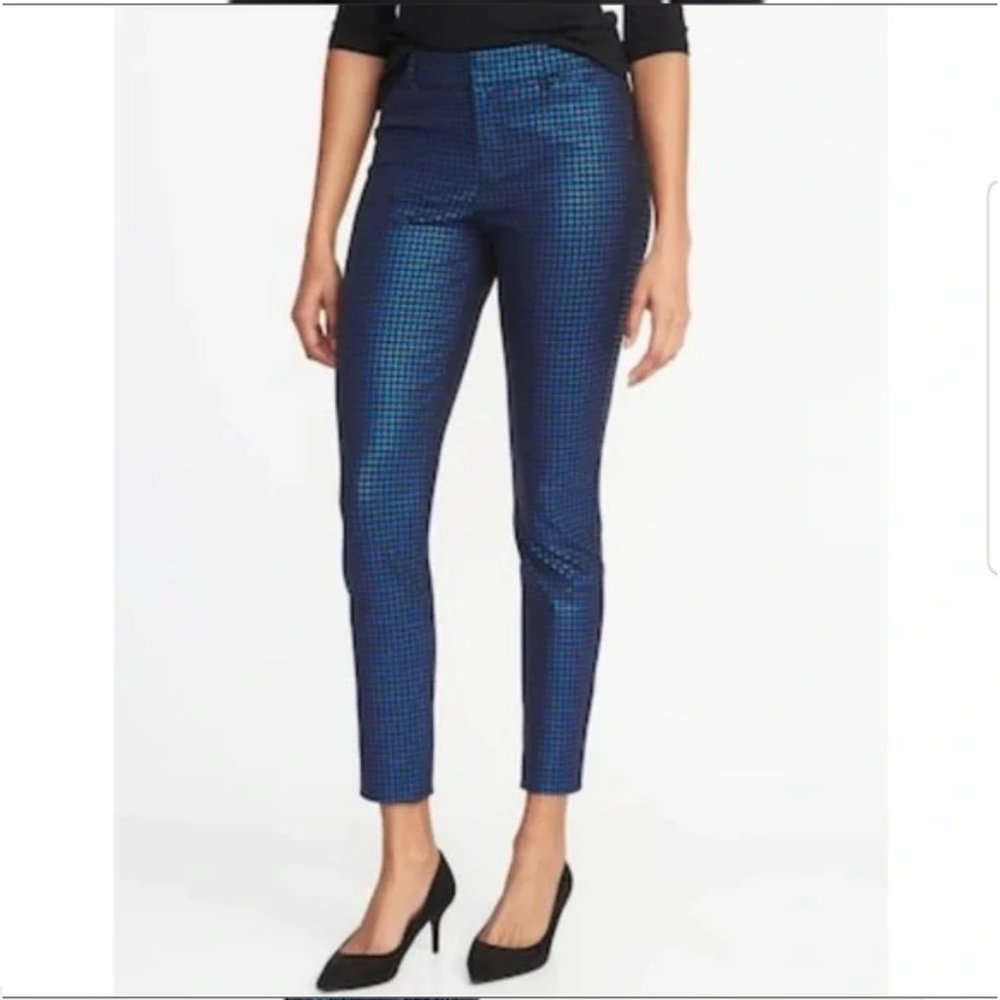 EUC Old Navy Pixie Blue Jacquard Houndstooth Pants Size 12